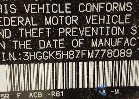 2015 Honda Fit Ex/Ex-L z USA, uszkodzony, nr VIN 3HGGK5H87FM778089